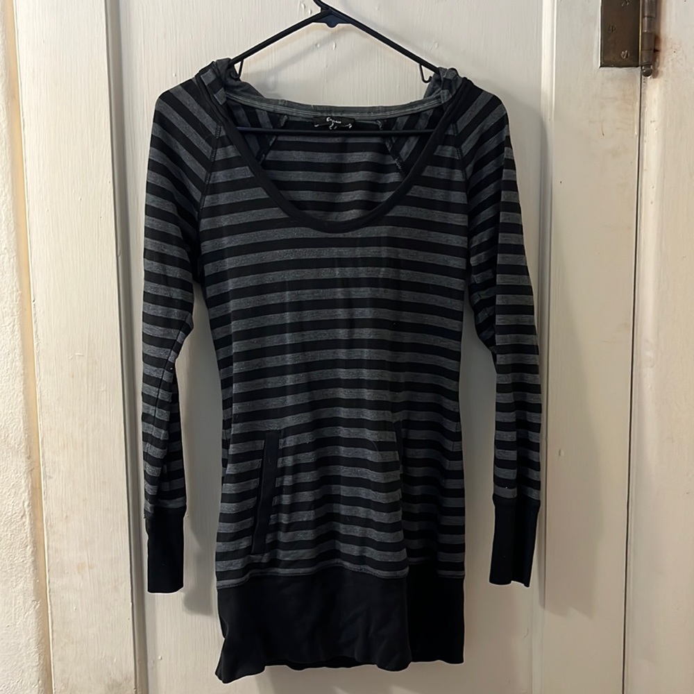 Long Black and Grey Striped Hoodie